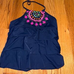 Lands' End Navy and Cream Kids Swim Top